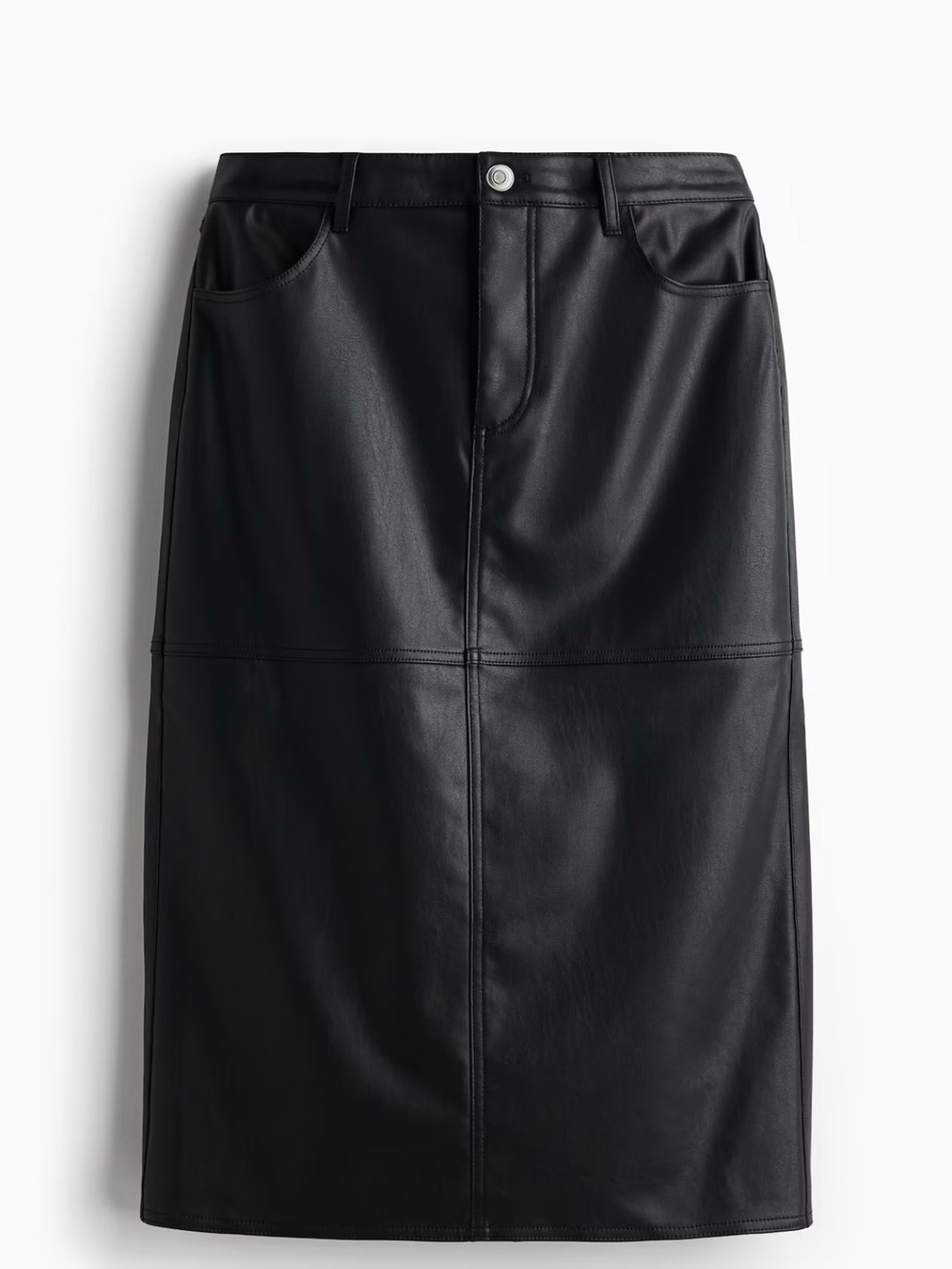 H & M Classic Black Faux Leather Midi Pencil Skirt